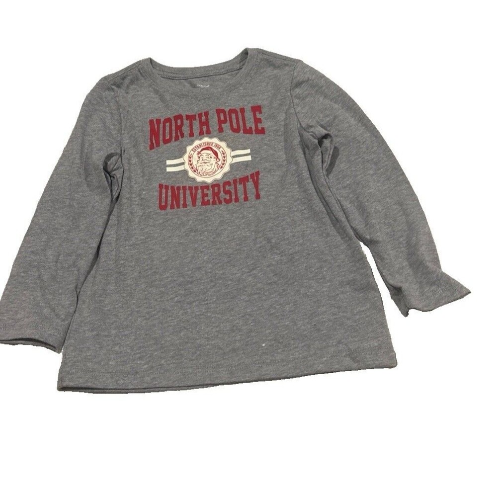 New Toddler Boys North Pole University Gray Christmas Long Sleeve Tee Size 2T